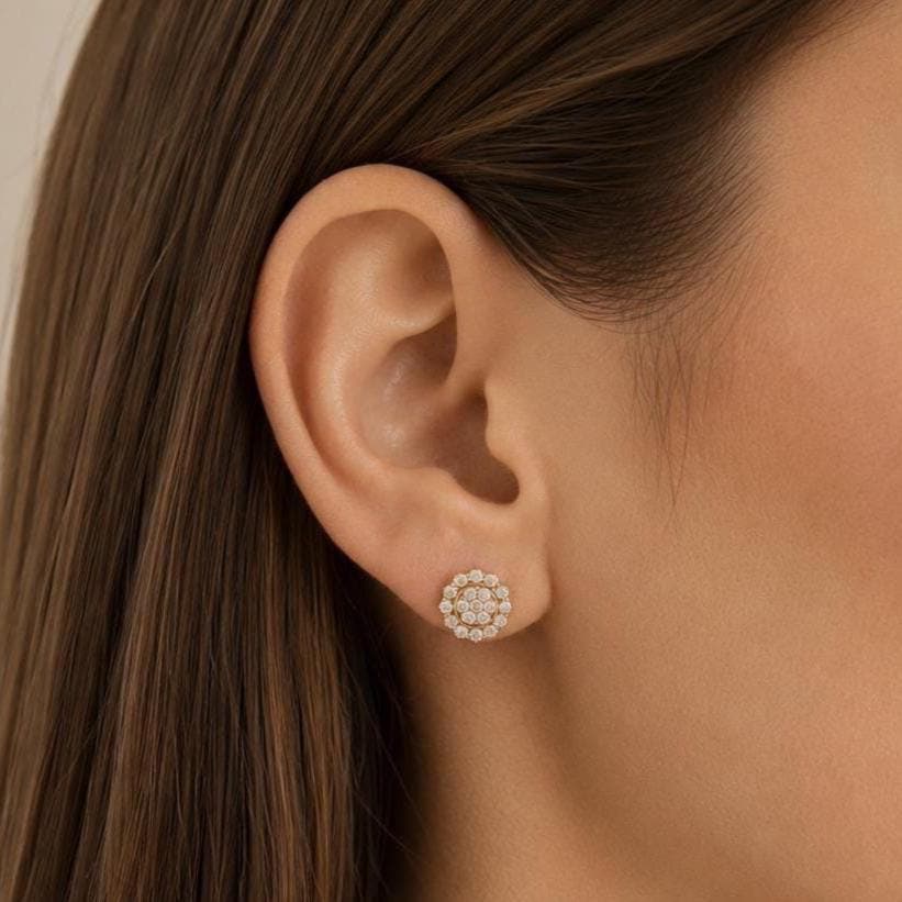 Diamond Flower Cluster Stud Earrings